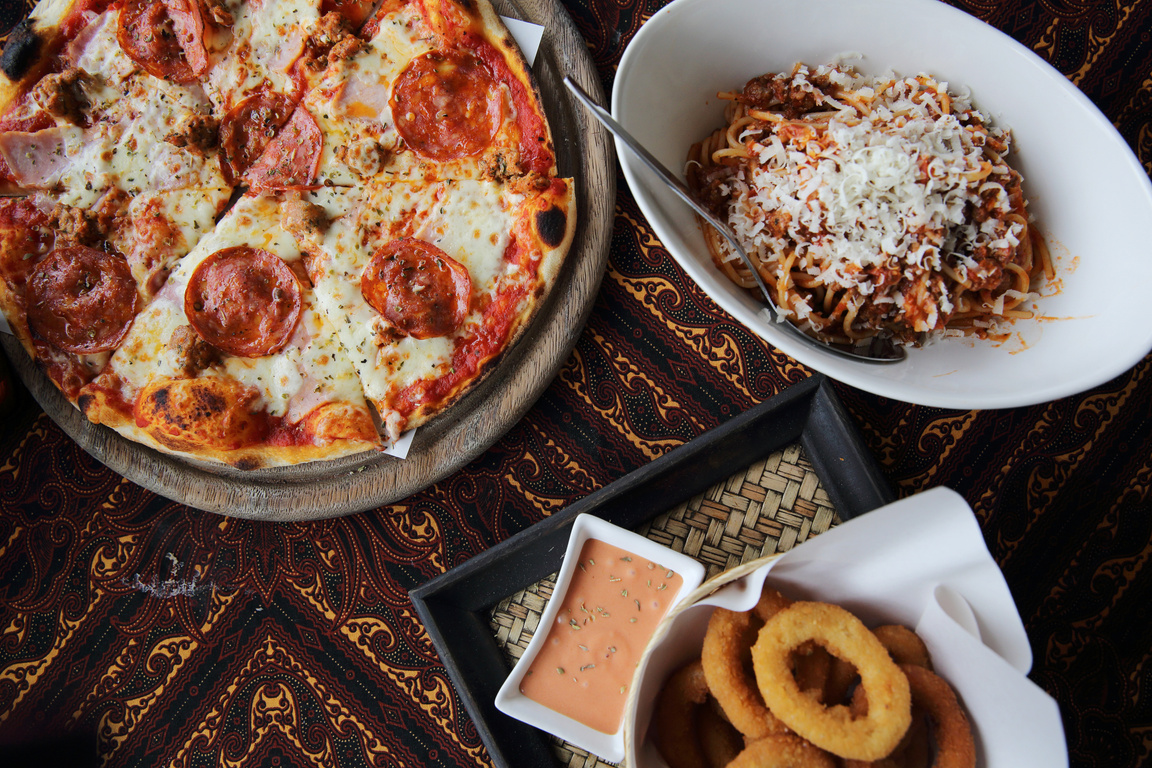 Pizza, Pasta, and Onion Rings